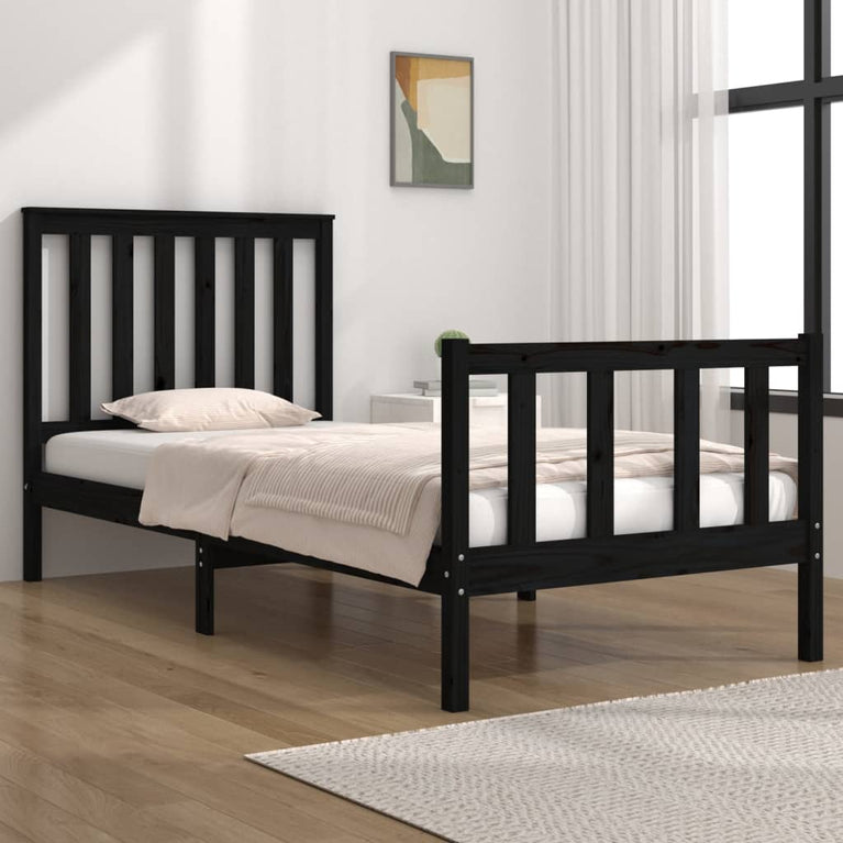 Bedframe massief grenenhout zwart 75x190 cm