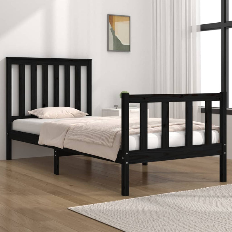 Bedframe massief grenenhout zwart 75x190 cm