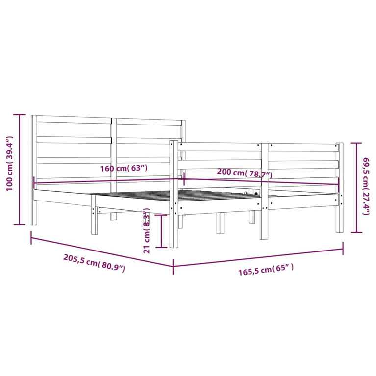 Bedframe massief grenenhout honingbruin 160x200 cm