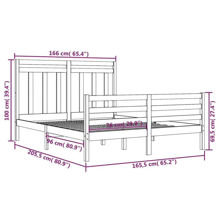 Bedframe massief hout honingbruin 160x200 cm