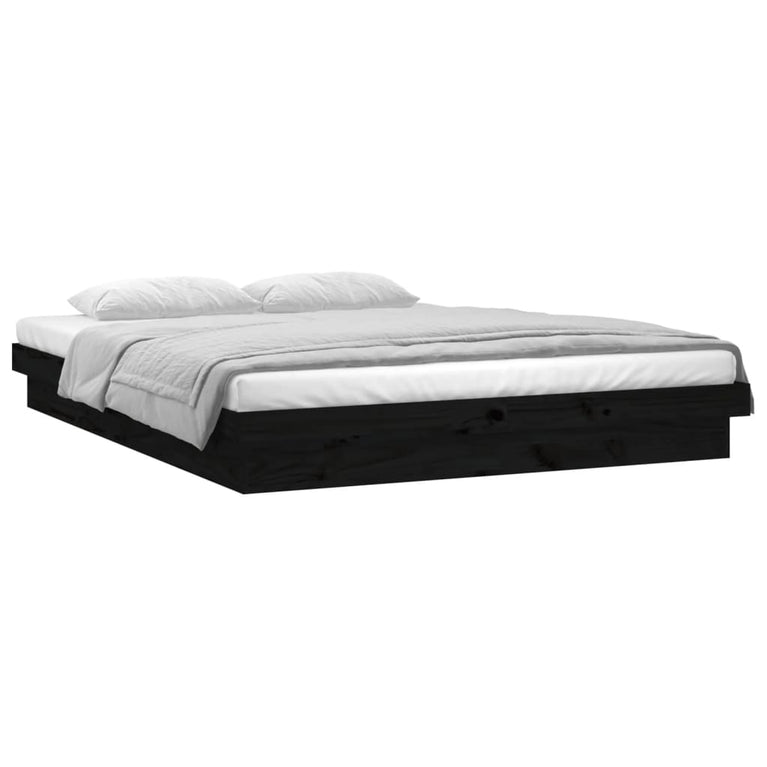 Bedframe LED massief hout zwart 120x190 cm