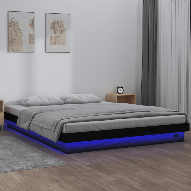 Bedframe LED massief hout zwart 120x190 cm
