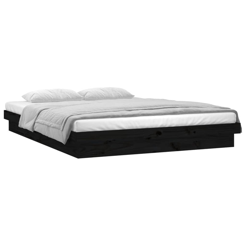 Bedframe LED massief hout zwart 135x190 cm