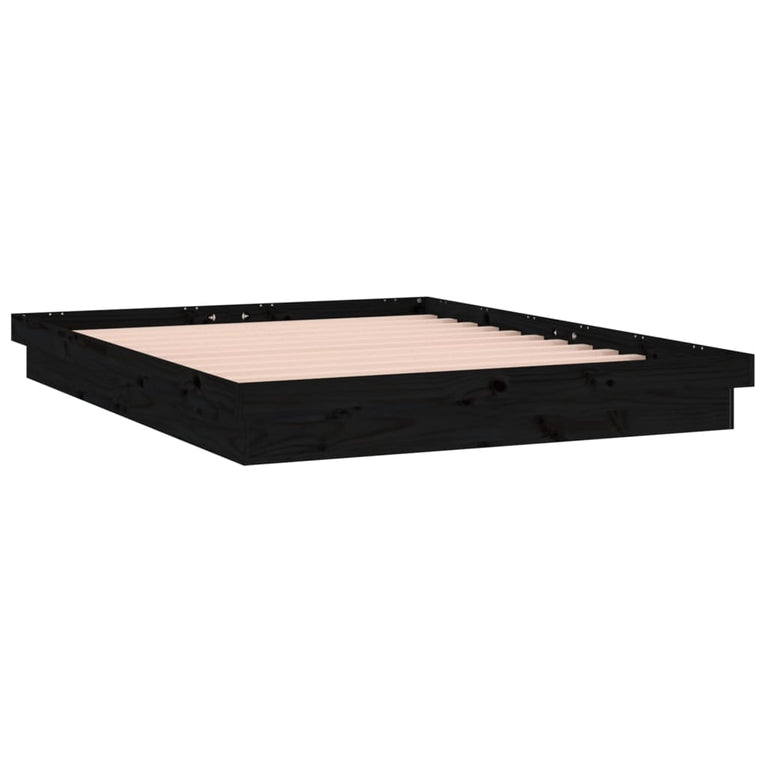 Bedframe LED massief hout zwart 135x190 cm
