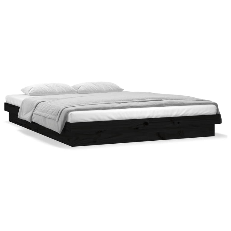 Bedframe LED massief hout zwart 135x190 cm