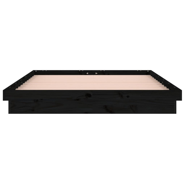 Bedframe LED massief hout zwart 135x190 cm