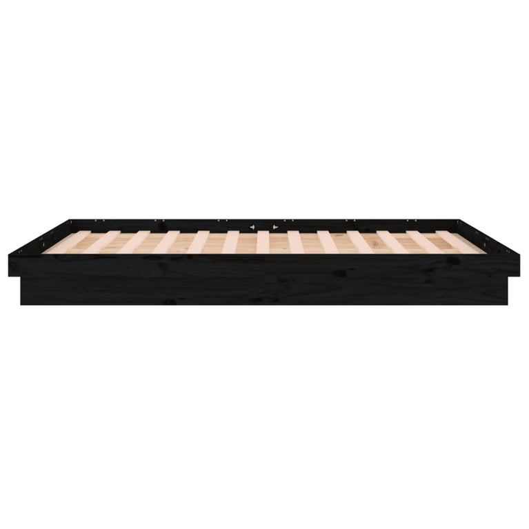 Bedframe LED massief hout zwart 135x190 cm