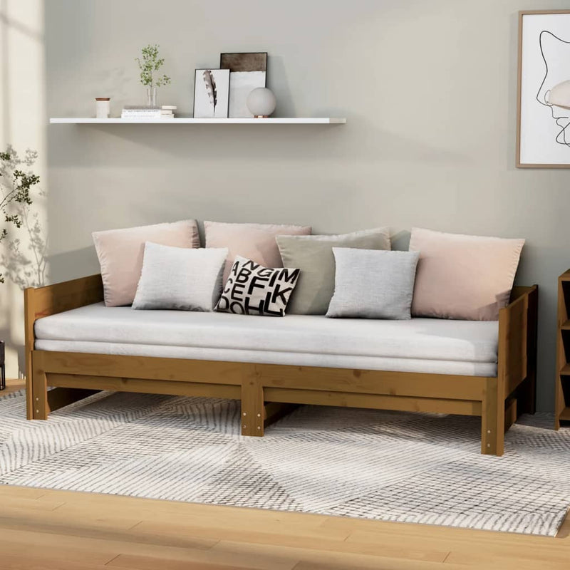 Slaapbank uitschuifbaar grenenhout honingbruin 2x(80x200) cm