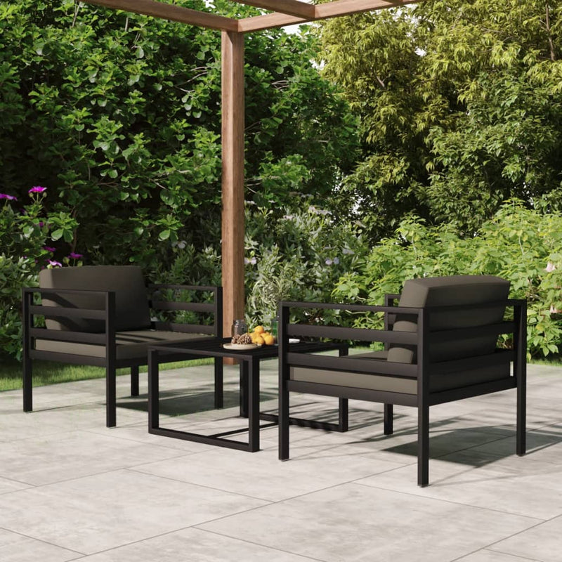 3-delige Loungeset met kussens aluminium antracietkleurig