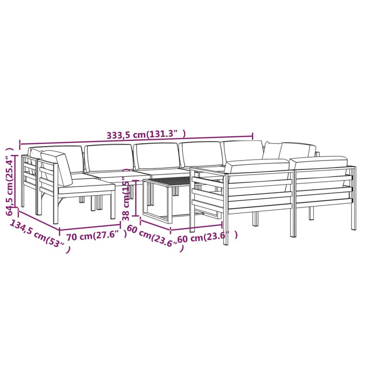 10-delige Loungeset met kussens aluminium antracietkleurig