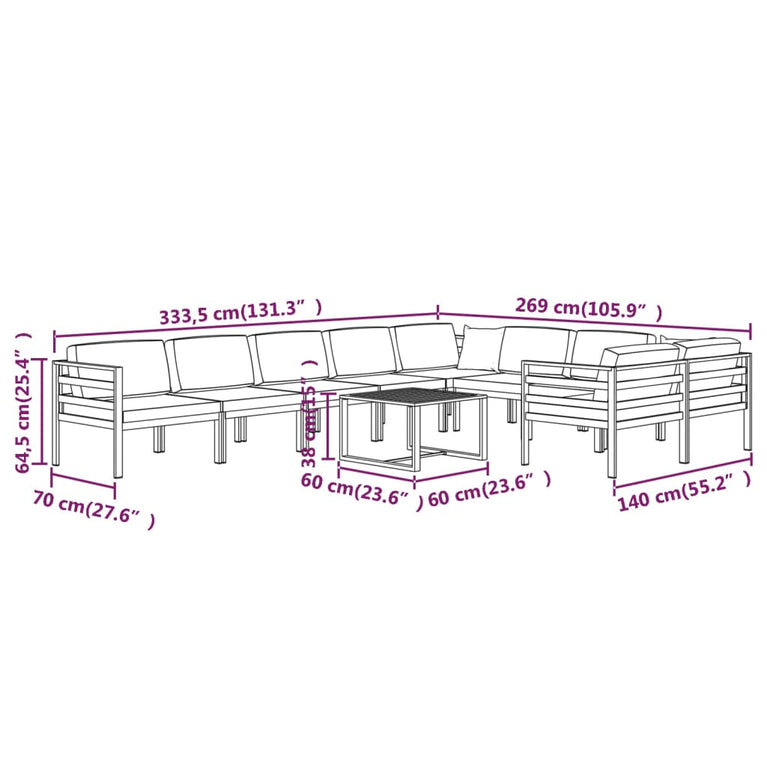 10-delige Loungeset met kussens aluminium antracietkleurig