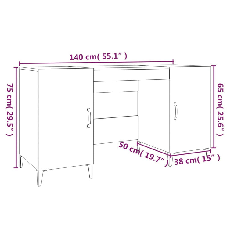 Bureau 140x50x75 cm bewerkt hout sonoma eikenkleurig