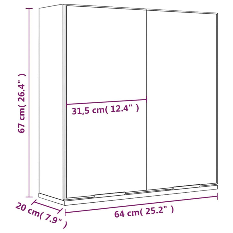 Badkamerkast met spiegel 64x20x67 cm bruineikenkleurig