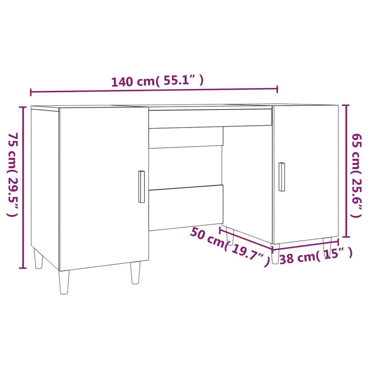 Bureau 140x50x75 cm bewerkt hout bruin eikenkleur