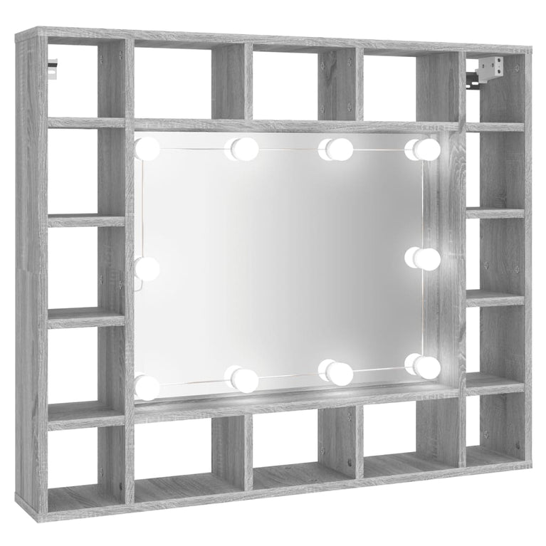 Spiegelkast met LED-verlichting 91x15x76,5 cm grijs sonoma