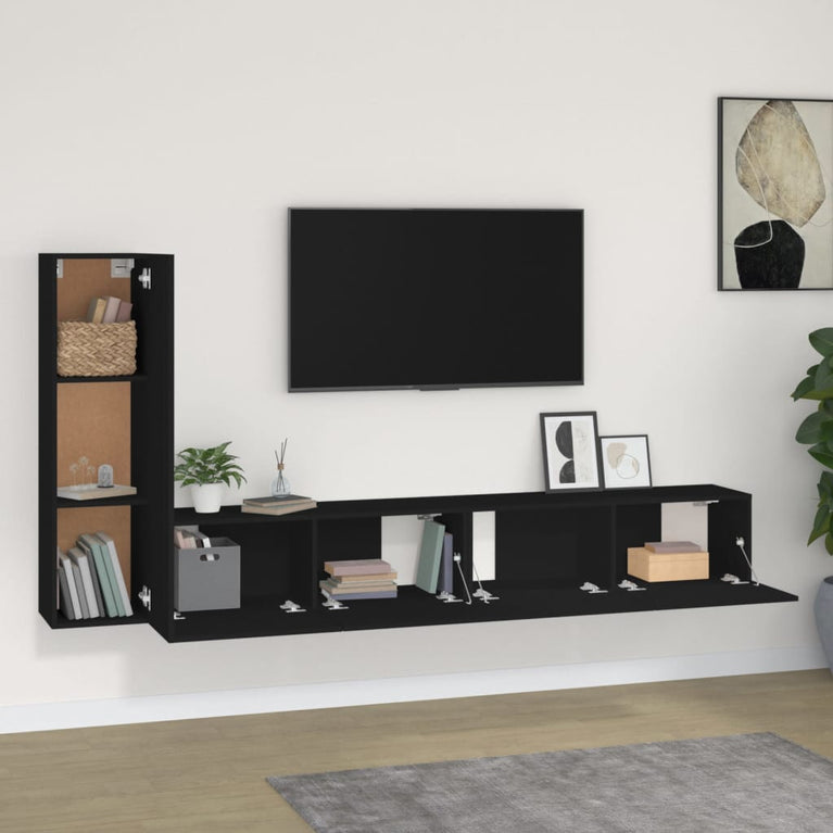 3-delige Tv-meubelset bewerkt hout zwart