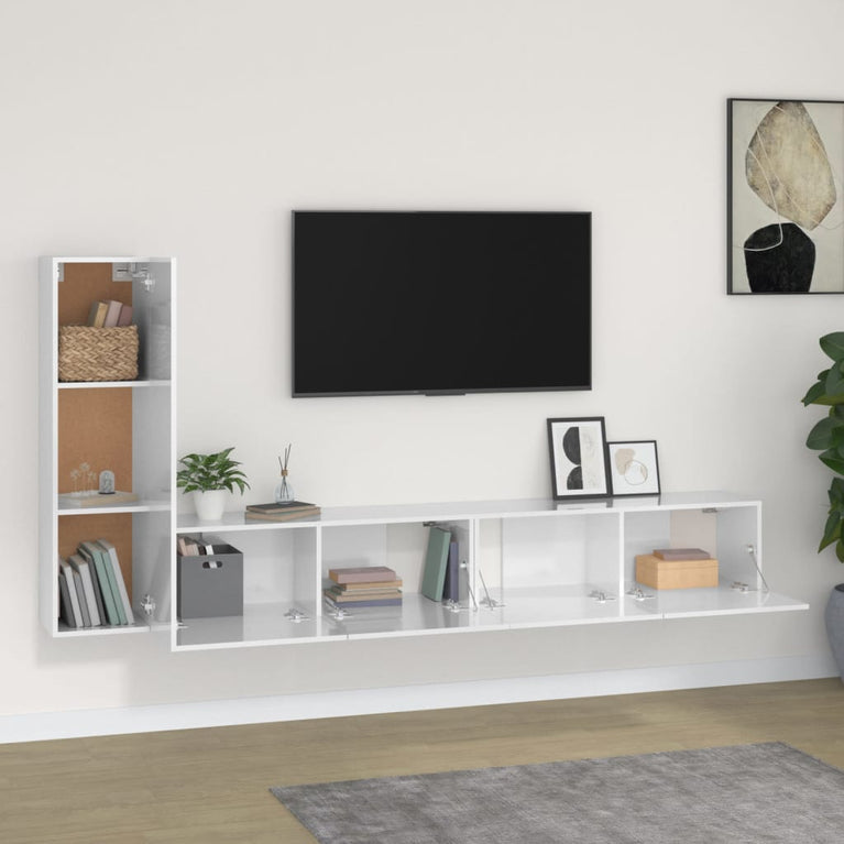 3-delige Tv-meubelset bewerkt hout hoogglans wit