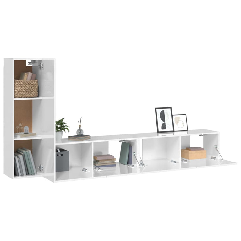 3-delige Tv-meubelset bewerkt hout hoogglans wit