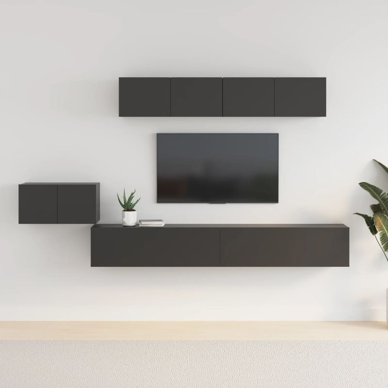 5-delige Tv-meubelset bewerkt hout zwart