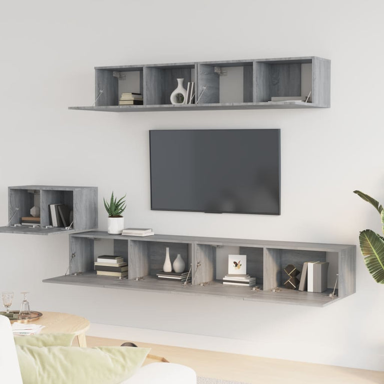 5-delige Tv-meubelset bewerkt hout grijs sonoma eikenkleurig