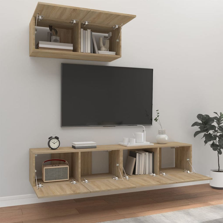 3-delige Tv-meubelset bewerkt hout sonoma eikenkleurig