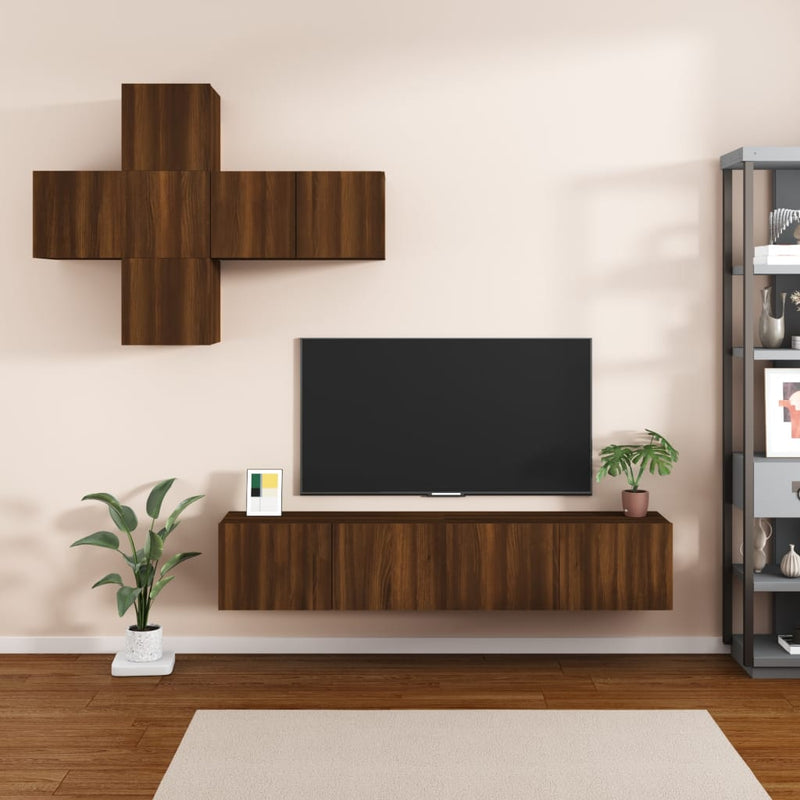 7-delige Tv-meubelset bewerkt hout bruineikenkleurig