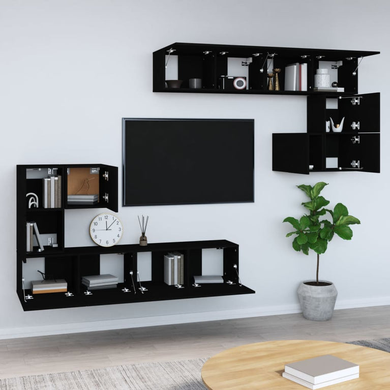 Tv-wandmeubel bewerkt hout zwart