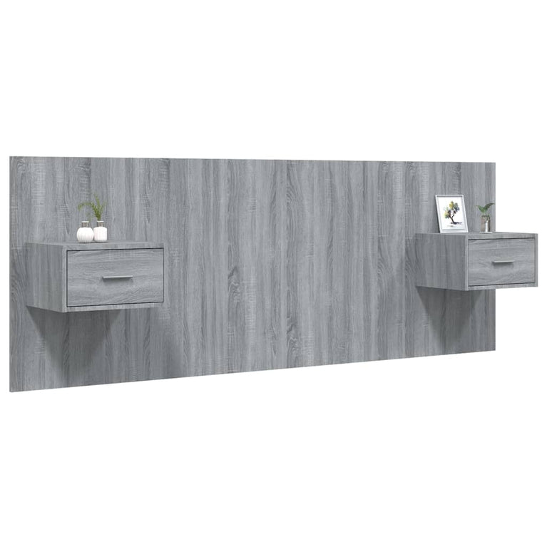 Hoofdbord met kastjes bewerkt hout grijs sonoma eikenkleurig