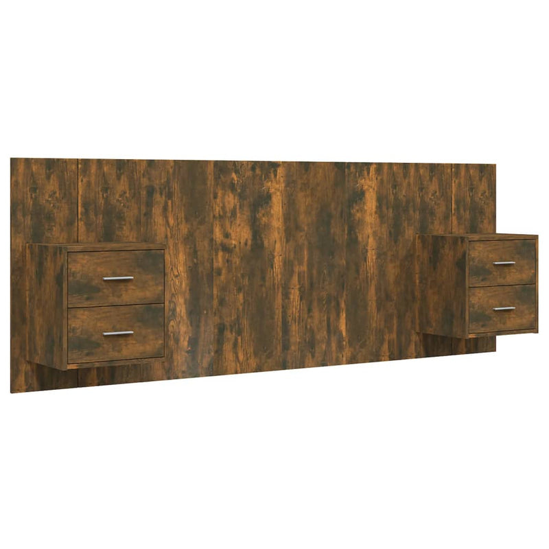 Hoofdbord met kastjes bewerkt hout gerookt eikenkleurig