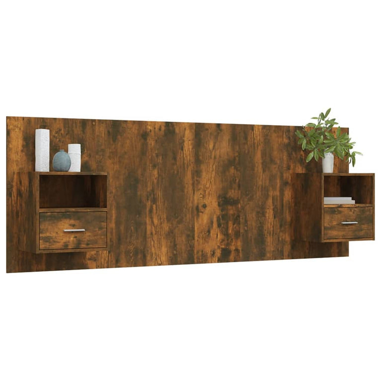 Hoofdbord met kastjes bewerkt hout gerookt eikenkleurig