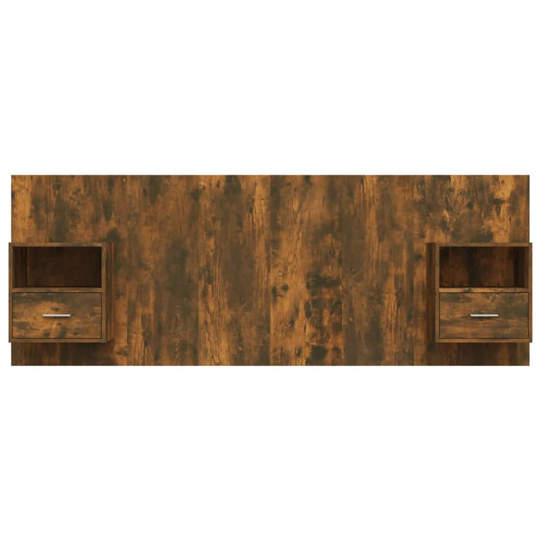 Hoofdbord met kastjes bewerkt hout gerookt eikenkleurig