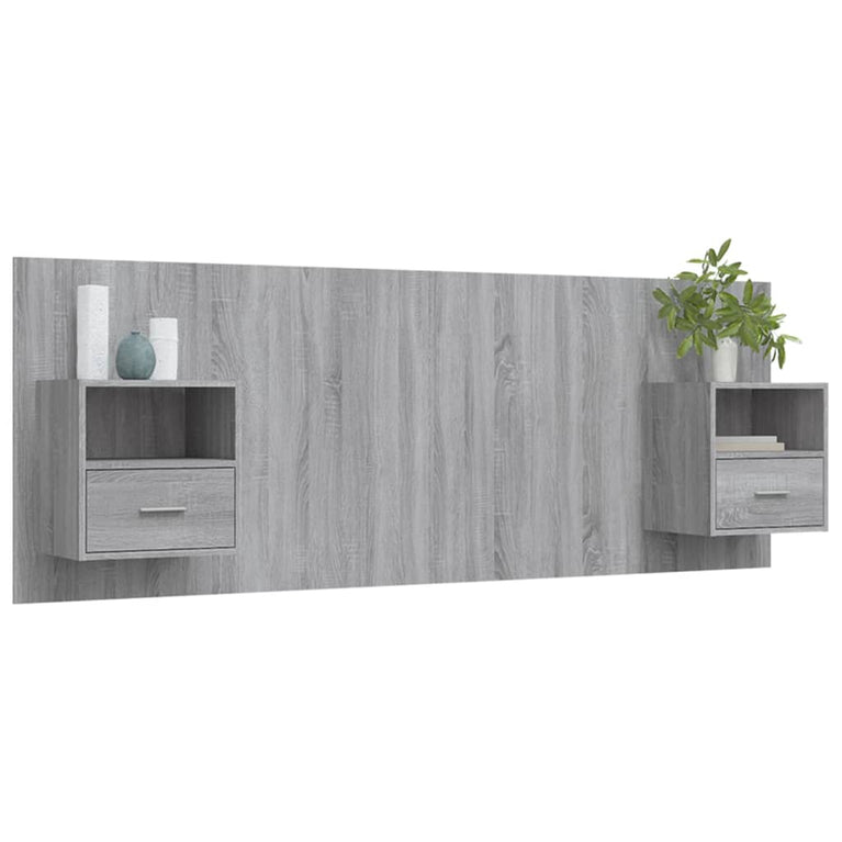 Hoofdbord met kastjes bewerkt hout grijs sonoma eikenkleurig