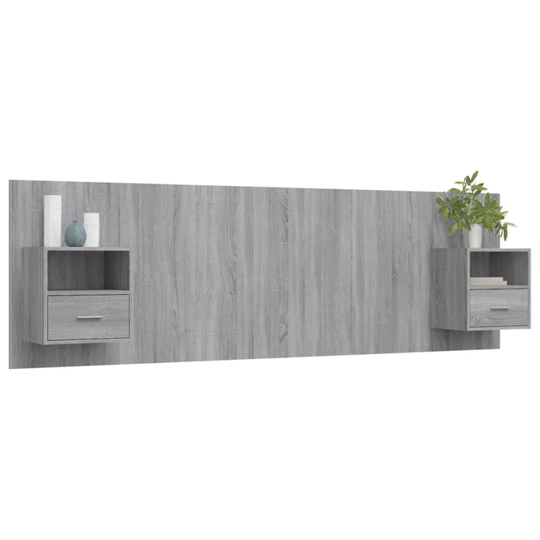 Hoofdbord met kastjes bewerkt hout grijs sonoma eikenkleurig