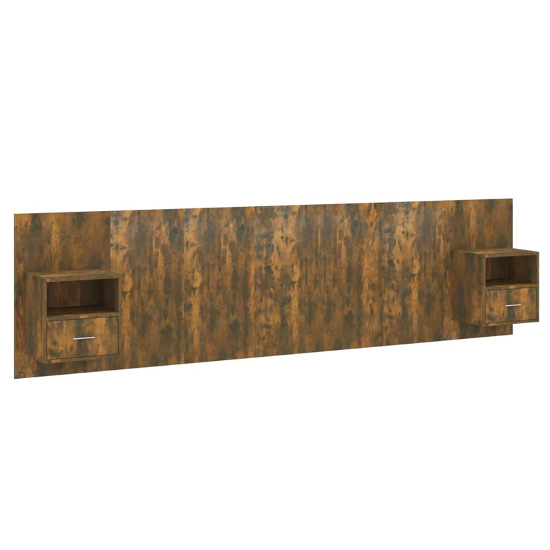 Hoofdbord met kastjes bewerkt hout gerookt eikenkleurig