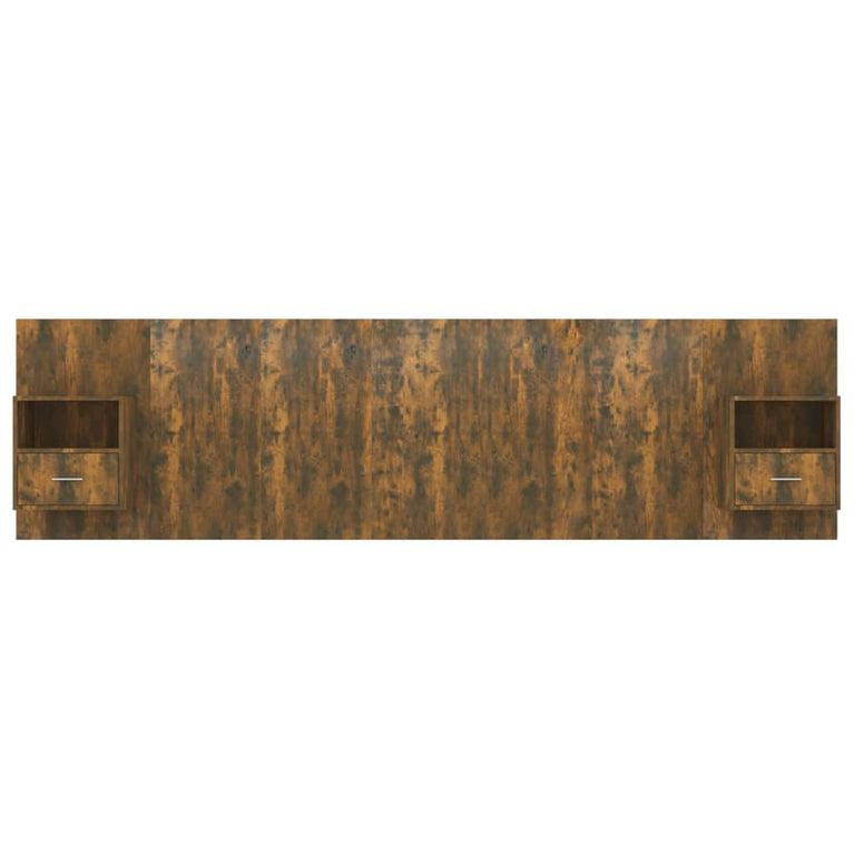Hoofdbord met kastjes bewerkt hout gerookt eikenkleurig
