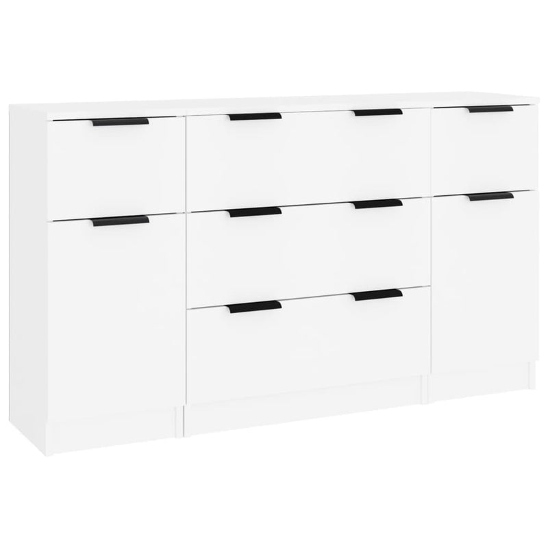 3-delige Dressoirset bewerkt hout wit