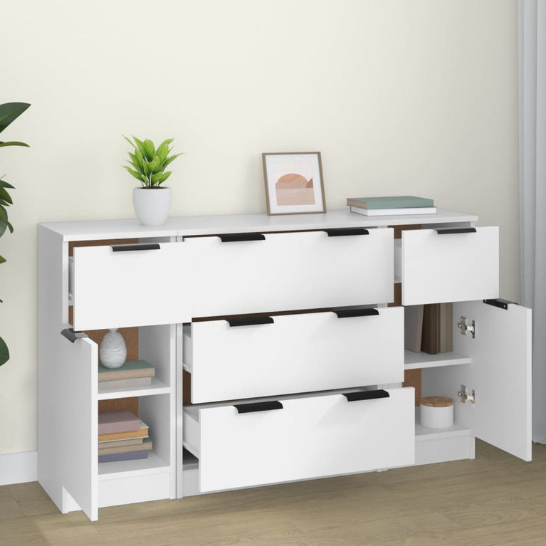 3-delige Dressoirset bewerkt hout wit