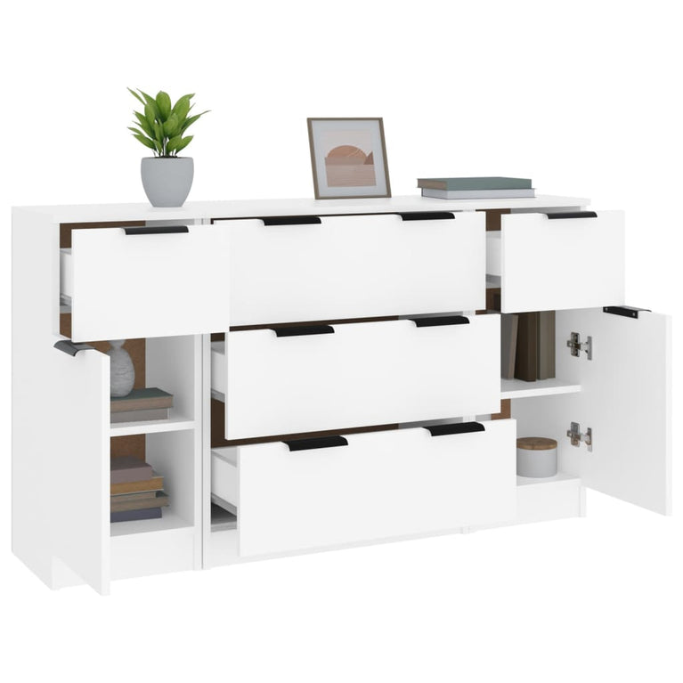 3-delige Dressoirset bewerkt hout wit