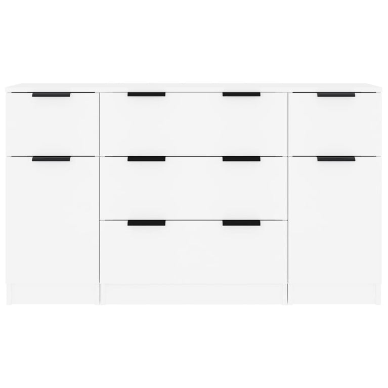 3-delige Dressoirset bewerkt hout wit