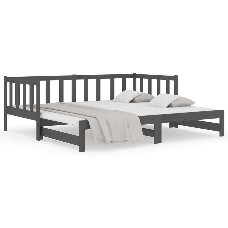 Slaapbank uitschuifbaar 2x(80x200) cm massief grenenhout grijs
