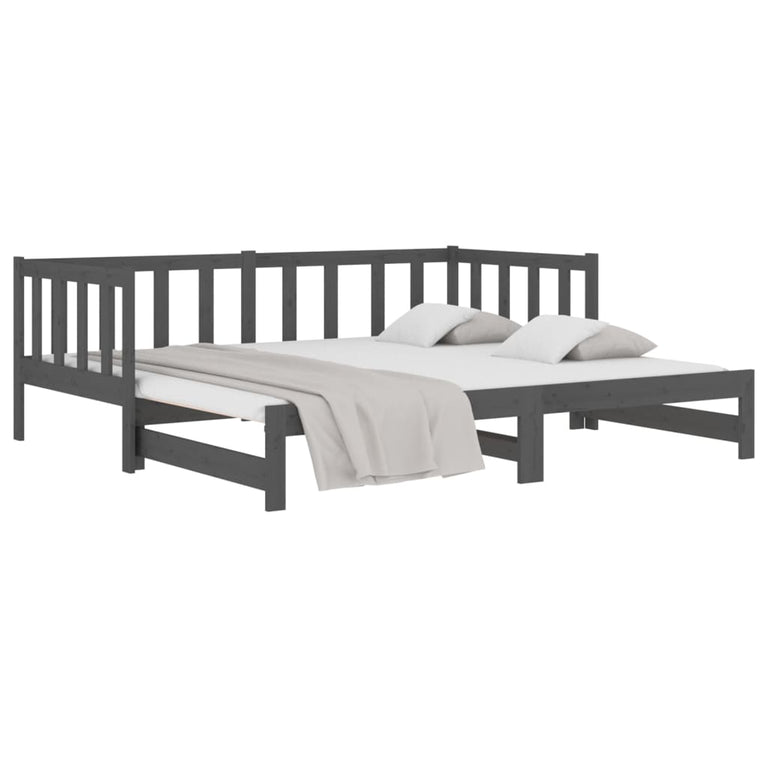 Slaapbank uitschuifbaar 2x(80x200) cm massief grenenhout grijs