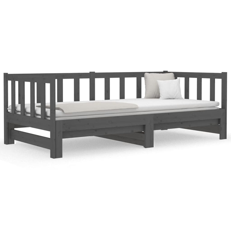 Slaapbank uitschuifbaar 2x(80x200) cm massief grenenhout grijs