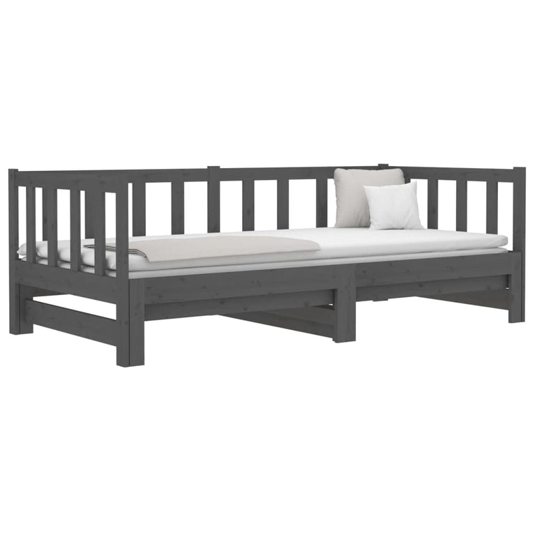 Slaapbank uitschuifbaar 2x(80x200) cm massief grenenhout grijs