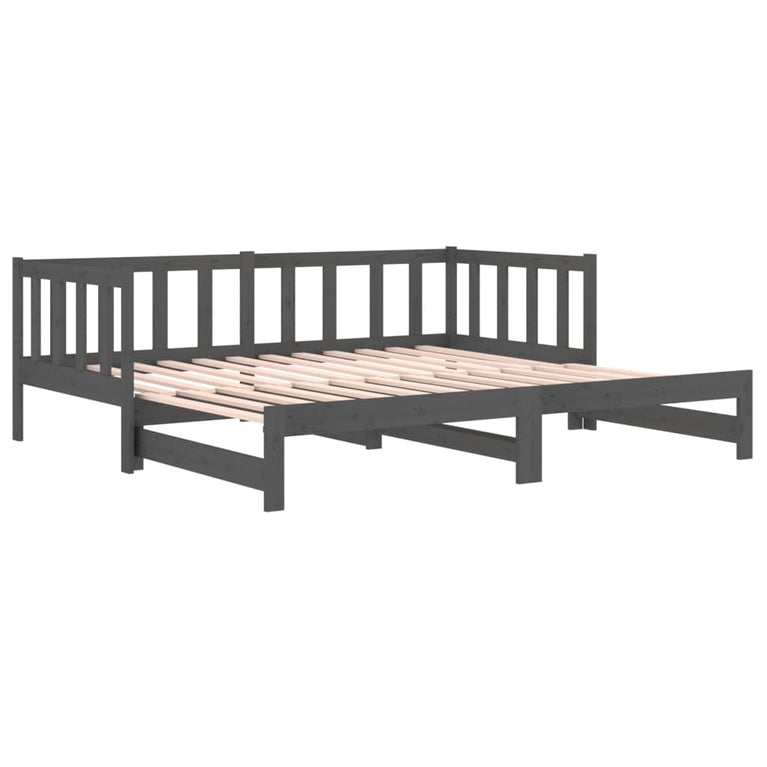 Slaapbank uitschuifbaar 2x(80x200) cm massief grenenhout grijs