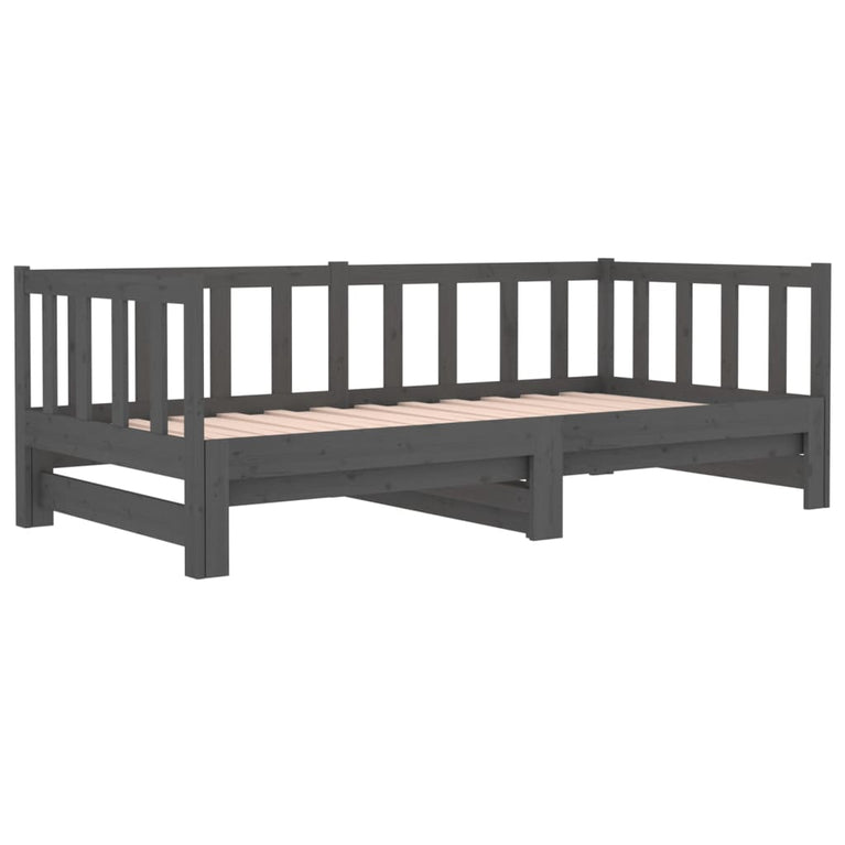 Slaapbank uitschuifbaar 2x(80x200) cm massief grenenhout grijs