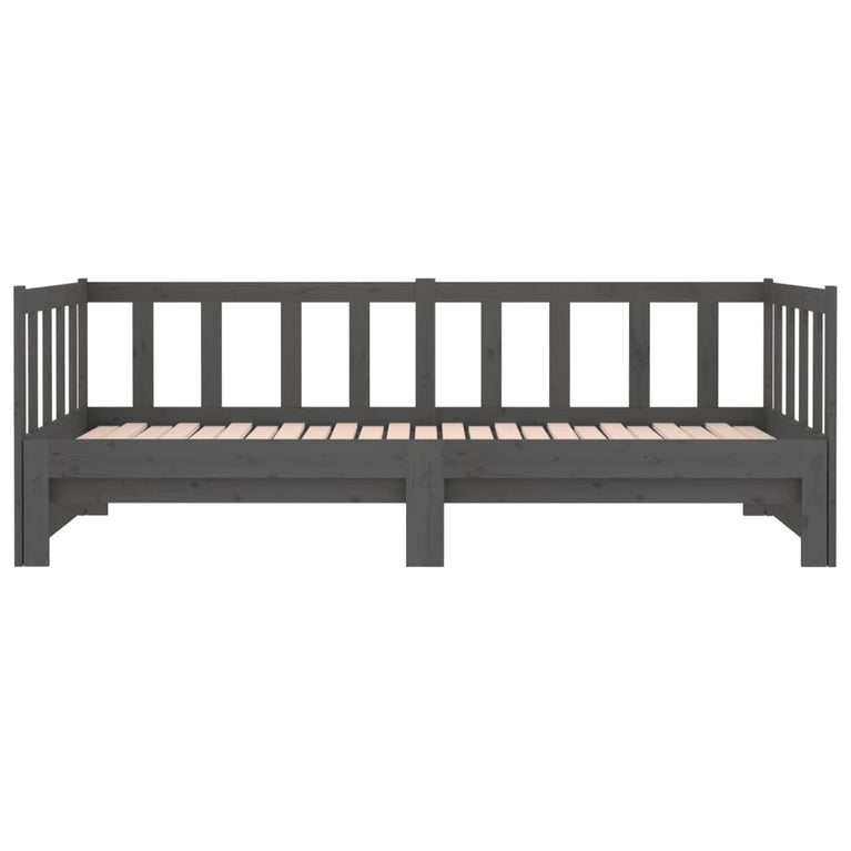 Slaapbank uitschuifbaar 2x(80x200) cm massief grenenhout grijs