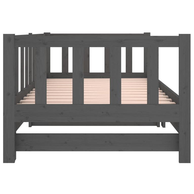 Slaapbank uitschuifbaar 2x(80x200) cm massief grenenhout grijs