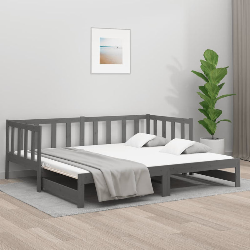 Slaapbank uitschuifbaar 2x(80x200) cm massief grenenhout grijs