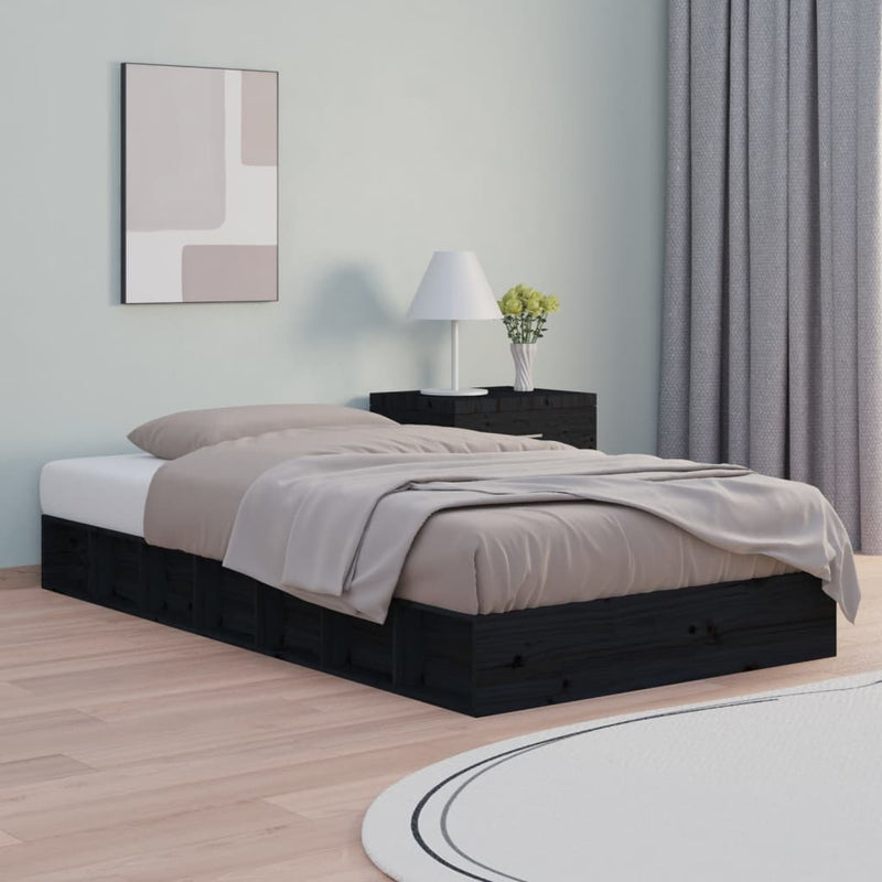 Bedframe massief hout zwart 120x190 cm