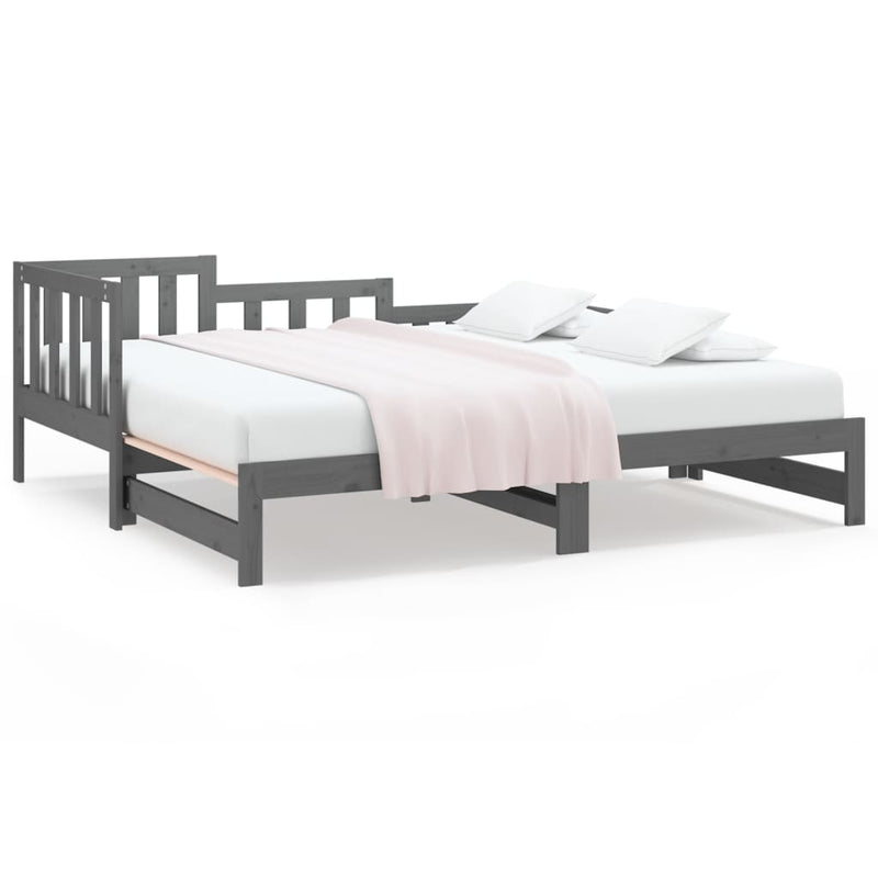 Slaapbank uitschuifbaar massief grenenhout grijs 2x(90x190) cm